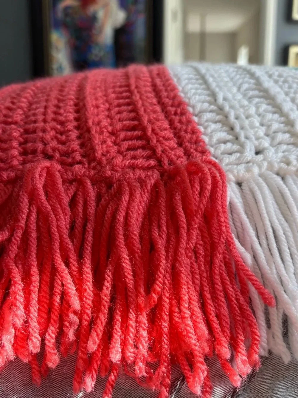 Striped Crochet Fringe Throw Blanket - Bold Summer Stripes